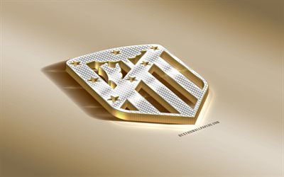 Atletico Madrid, Spanish football club, golden silver logo, Madrid, Spain, La Liga, 3d golden emblem, creative 3d art, football, LaLiga