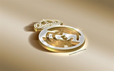 Real Madrid-CF, Spansk fotbollsklubb, golden silver logotyp, Madrid, Spanien, Ligan, Real Madrid, 3d gyllene emblem, kreativa 3d-konst, fotboll, LaLiga