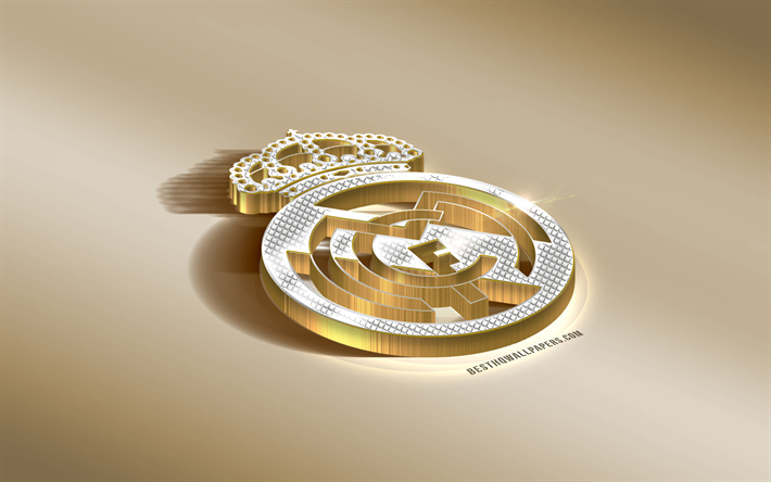Real Madrid CF, Spanish football club, golden silver logo, Madrid, Spain, La Liga, Real Madrid, 3d golden emblem, creative 3d art, football, LaLiga