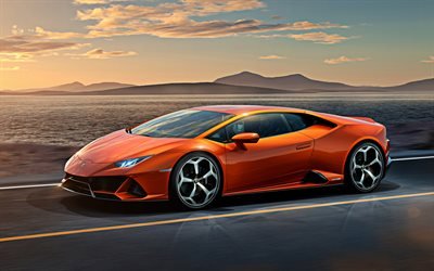 Lamborghini Huracan Evo, 2020, arancione, supercar, vista frontale, nuovo orange Huracan, italiana, auto sportive, Lamborghini
