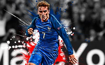 Antoine Griezmann, Francia squadra nazionale di calcio, in avanti, calciatore francese, creativo, bandiera della Francia, schizzi di vernice, Francia, calcio, Griezmann