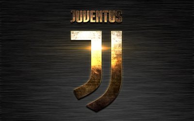 Juventus FC, gold metal logo, new emblem, Juventus, Italian football club, Turin, Italy, Serie A, football, black metal texture