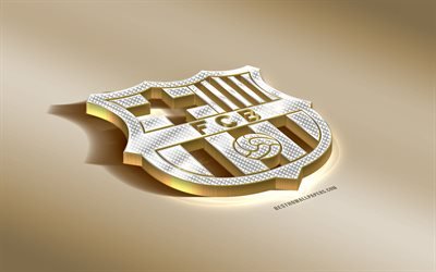 FC Barcelona, İspanyol Futbol Kul&#252;b&#252;, altın g&#252;m&#252;ş logo, Barcelona, Catalonia, İspanya, UEFA, 3d altın amblemi, yaratıcı 3d sanat, futbol, LaLiga