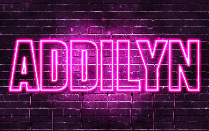 Addilyn, 4k, wallpapers with names, female names, Addilyn name, purple neon lights, horizontal text, picture with Addilyn name