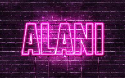 Alani, 4k, wallpapers with names, female names, Alani name, purple neon lights, horizontal text, picture with Alani name