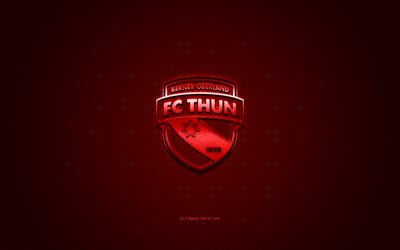 O FC Thun, Su&#237;&#231;a de futebol do clube, Swiss Super League, logo vermelho, vermelho de fibra de carbono de fundo, futebol, Thun, Su&#237;&#231;a, O FC Thun logotipo