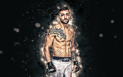 Suman Mokhtarian, 4k, branco luzes de neon, Australiano combatentes, MMA, UFC, Artes marciais mistas, Suman Mokhtarian 4K, Lutadores do UFC, Lutadores de MMA