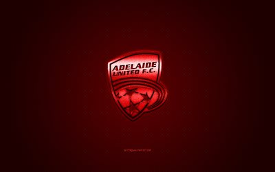 Adelaide United FC, Australian football club, A-League, logo vermelho, vermelho de fibra de carbono de fundo, futebol, Adelaide, Austr&#225;lia, Adelaide United logotipo