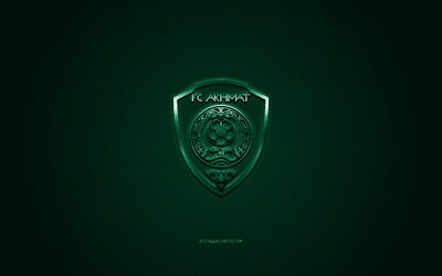 FC Akhmat Grozny, Russian football club, Russian Premier League, green logo, green carbon fiber background, football, Grozny, Russia, Akhmat Grozny logo