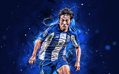Shoya Nakajima, 2019, FC Porto, Premier League, mittf&#228;ltare, japanska fotbollsspelare, Nakajima, neon lights, fotboll