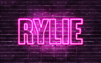 Rylie, 4k, wallpapers with names, female names, Rylie name, purple neon lights, horizontal text, picture with Rylie name