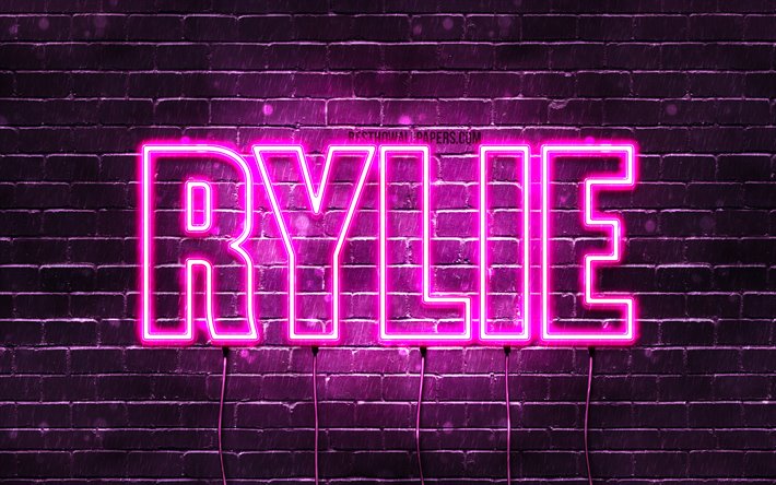 Rylie, 4k, 壁紙名, 女性の名前, Rylie名, 紫色のネオン, テキストの水平, 写真Rylie名