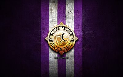 Osmanlispor FC, logo oro, 1 Lig, viola, metallo, sfondo, calcio, Osmanlispor FK, squadra di calcio turco, Osmanlispor logo, Turchia