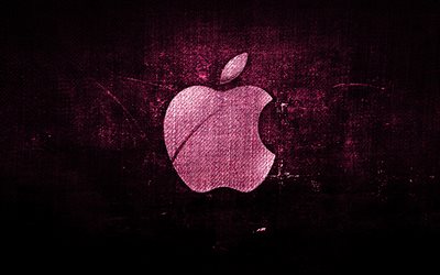 Logotipo de la manzana, rosa fondo de la tela, de Apple, creative, Apple denim logotipo, grunge arte