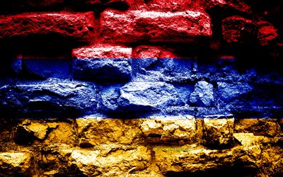 أرمينيا العلم, الجرونج الطوب الملمس, علم أرمينيا, علم على جدار من الطوب, أرمينيا, أوروبا, أعلام الدول الأوروبية
