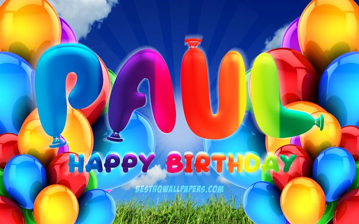 Download Wallpapers Paul Happy Birthday 4k Cloudy Sky Background Popular German Male Names Birthday Party Colorful Ballons Paul Name Happy Birthday Paul Birthday Concept Paul Birthday Paul For Desktop Free Pictures For