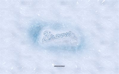 Los Bravos de Atlanta logotipo, American club de b&#233;isbol de invierno conceptos, MLB, de los Bravos de Atlanta logotipo de hielo, nieve textura, Atlanta, estados UNIDOS, nieve de fondo, de los Bravos de Atlanta, b&#233;isbol