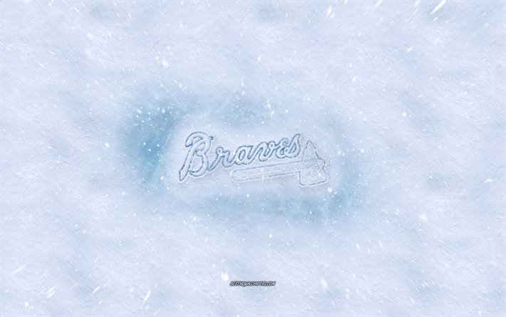 Atlanta Braves-logo, Amerikkalainen baseball club, talvi k&#228;sitteit&#228;, MLB, Atlanta Braves ice logo, lumen rakenne, Atlanta, USA, lumi tausta, Atlanta Braves, baseball