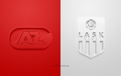 O AZ Alkmaar vs LASK, A UEFA Europa League, Logotipos 3D, materiais promocionais, vermelho-fundo branco, Liga Europa, partida de futebol, O AZ Alkmaar, LASK