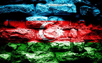 aserbaidschan flagge, grunge-ziegel-textur, flagge aserbaidschans, flagge auf mauer, aserbaidschan, europa, flaggen der europ&#228;ischen l&#228;nder