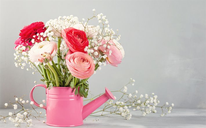 Ranunculus asiaticus, Persian buttercup, beautiful bouquet, spring bouquet, floral decoration, Buttercup, bouquet of Ranunculus asiaticus