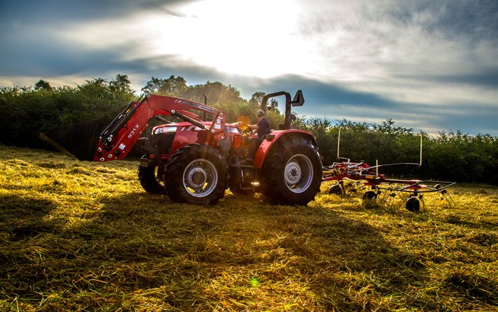 Massey Ferguson 4708, ramasser de l&#39;herbe, en 2019, les tracteurs, les machines agricoles, tracteur rouge, de l&#39;agriculture, de la r&#233;colte, Massey Ferguson
