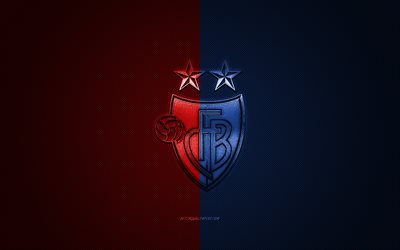 FCバーゼル1893年, スイスのサッカークラブ, スイスのスーパーリーグ, 青赤ロゴ, 青炭素繊維の背景, サッカー, バーゼル, スイス, FCバーゼルマーク