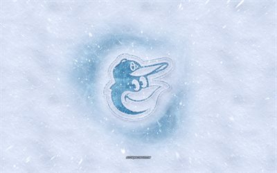 Baltimore Orioles-logo, Amerikkalainen baseball club, talvi k&#228;sitteit&#228;, MLB, Baltimore Orioles ice logo, lumen rakenne, Baltimore, Maryland, USA, lumi tausta, Baltimore Orioles, baseball
