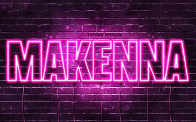 Makenna, 4k, wallpapers with names, female names, Makenna name, purple neon lights, horizontal text, picture with Makenna name