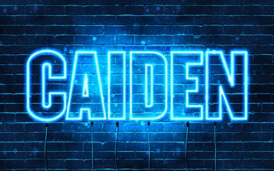 Caiden, 4k, fondos de pantalla con los nombres, el texto horizontal, Caiden nombre, luces azules de ne&#243;n, imagen con Caiden nombre