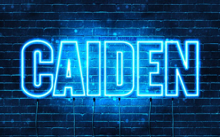 Caiden, 4k, taustakuvia nimet, vaakasuuntainen teksti, Caiden nimi, blue neon valot, kuva Caiden nimi