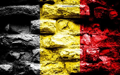 Belgium flag, grunge brick texture, Flag of Belgium, flag on brick wall, Belgium, Europe, flags of european countries
