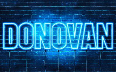 Donovan, 4k, pap&#233;is de parede com os nomes de, texto horizontal, Donovan nome, luzes de neon azuis, imagem com Donovan nome