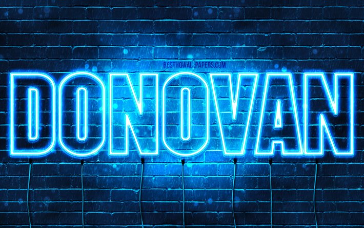 Donovan, 4k, fondos de pantalla con los nombres, el texto horizontal, Donovan nombre, luces azules de ne&#243;n, de la imagen con el nombre de Donovan