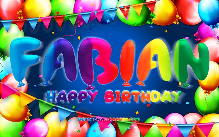 Buon Compleanno Fabian, 4k, palloncino colorato telaio, Fabian nome, sfondo blu, Fabian buon Compleanno, Fabian Compleanno, il popolare tedesco maschio di nomi, di Compleanno, concetto, Fabian