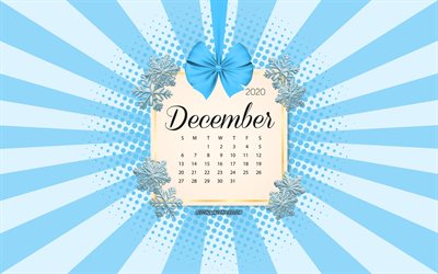 2020 December Calendar, blue background, winter 2020 calendars, December, 2020 calendars, snowflakes, retro style, December 2020 Calendar, calendar with snowflakes