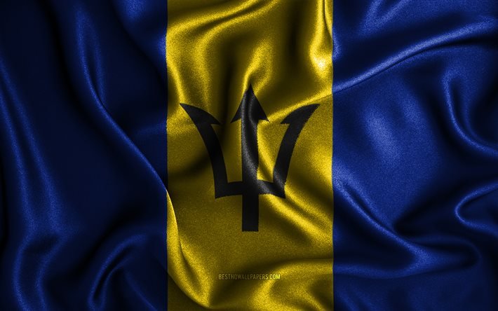 علم بربادوس, 4 ك, أعلام متموجة من الحرير, بلدان من أمريكا الشمالية, رموز وطنية, أعلام النسيج, فن ثلاثي الأبعاد, بربادوس, أمريكا الشمالية, بربادوس العلم 3D