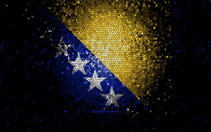 Bandiera bosniaca, arte mosaico, paesi europei, Bandiera della Bosnia-Erzegovina, simboli nazionali, bandiera della Bosnia-Erzegovina, opere d&#39;arte, Europa, Bosnia-Erzegovina