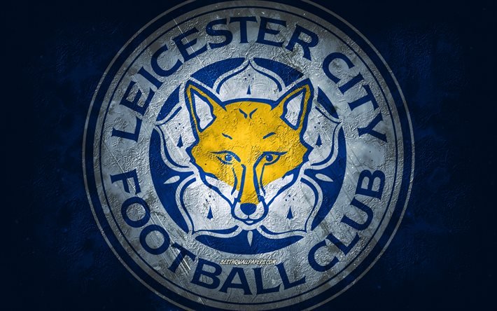 Leicester City FC, club de football anglais, fond en pierre bleue, logo Leicester City FC, art grunge, Premier League, football, Angleterre, Leicester City FC embl&#232;me