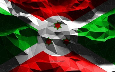 4k, drapeau du Burundi, poly art bas, pays africains, symboles nationaux, Drapeau du Burundi, drapeaux 3D, Burundi, Afrique, Burundi drapeau 3D