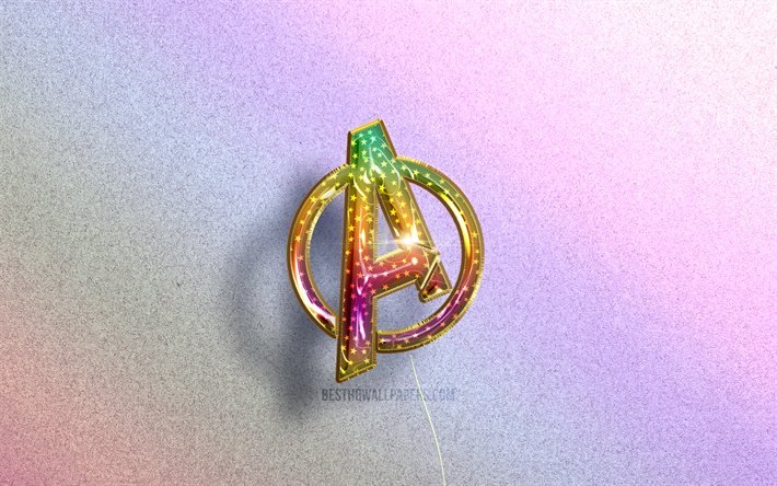 4K, Avengers logo, superheroes, colorful realistic balloons, colorful backgrounds, Avengers 3D logo, creative, Avengers