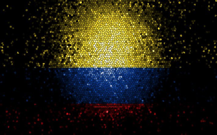 Bandeira da Col&#244;mbia, arte em mosaico, pa&#237;ses da Am&#233;rica do Sul, s&#237;mbolos nacionais, Bandeira colombiana, obras de arte, Am&#233;rica do Sul, Col&#244;mbia