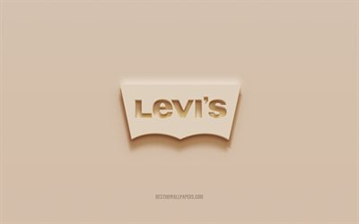 Logo Levis, sfondo in gesso marrone, logo Levis 3d, marchi, emblema Levis, arte 3d, Levis