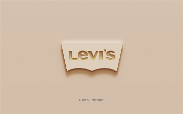 Logo Levis, sfondo in gesso marrone, logo Levis 3d, marchi, emblema Levis, arte 3d, Levis