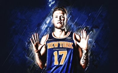 Ignas Brazdeikis, New York Knicks, NBA, Canadian basketball player, basketball, blue stone background