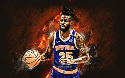 Reggie Bullock, New York Knicks, NBA, American basketball player, basketball, orange stone background
