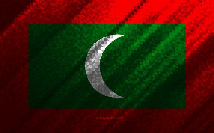 Bandeira das Maldivas, abstra&#231;&#227;o multicolorida, bandeira do mosaico das Maldivas, Maldivas, arte em mosaico, bandeira das Maldivas