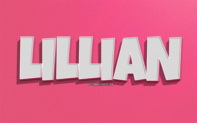 リリアン, ピンクの線の背景, 名前の壁紙, リリアンの名前, 女性の名前, リリアングリーティングカード, 線画, リリアンの名前の写真