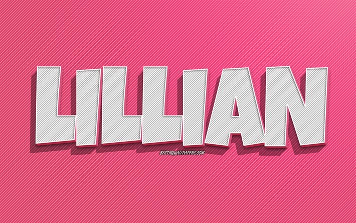 Lillian, fond de lignes roses, fonds d&#39;&#233;cran avec des noms, nom Lillian, noms f&#233;minins, carte de voeux Lillian, dessin au trait, photo avec le nom Lillian