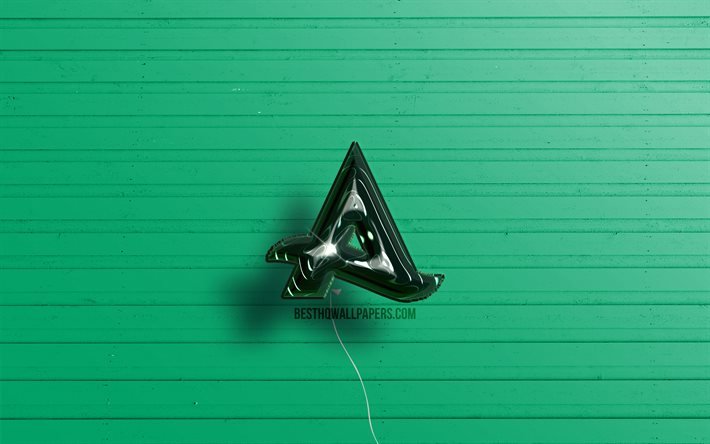 アフロジャック3Dロゴ, 4K, 濃い緑色のリアルな風船, ニック・ヴァン・デ・ウォール, アフロジャックのロゴ, オランダのDJ, 緑の木製の背景, アフロジャック